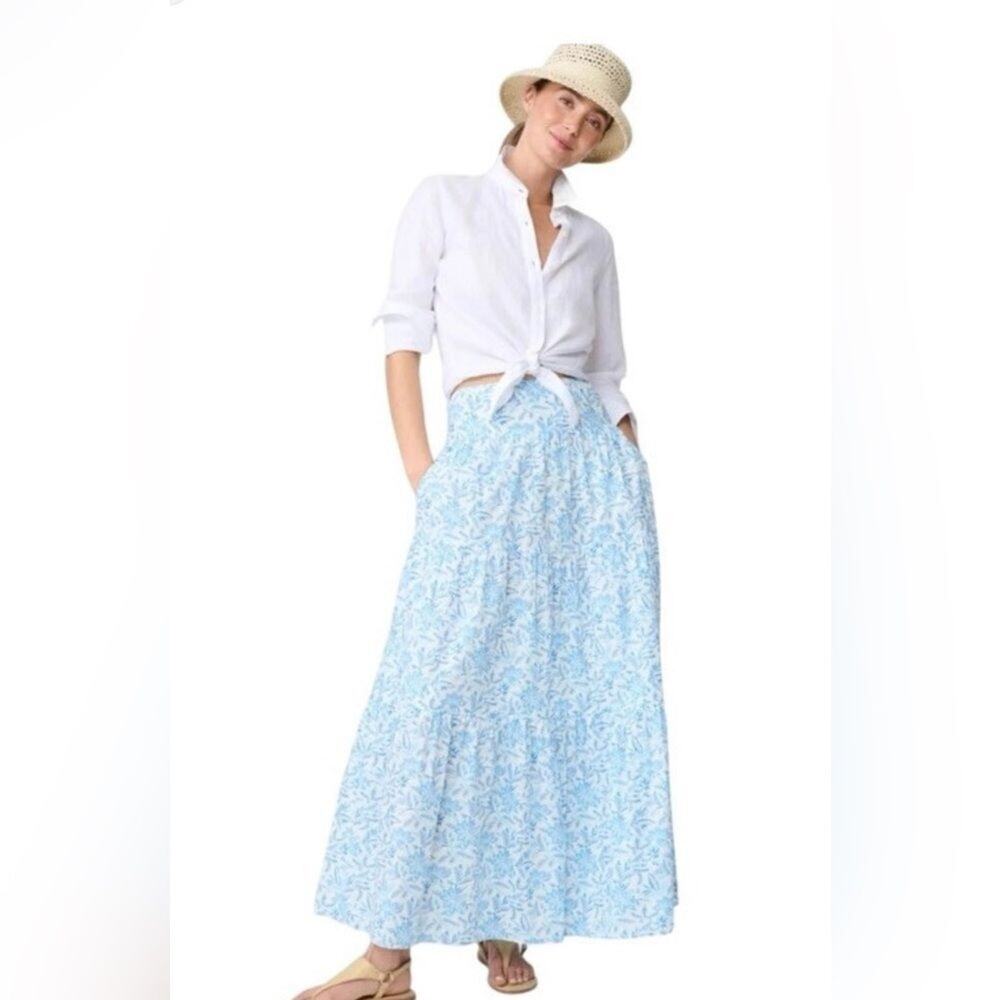 J. McLaughlin Ophelia Cotton Voile Floral Print Tiered Ruffle Maxi Skirt Size S - Picture 2 of 5